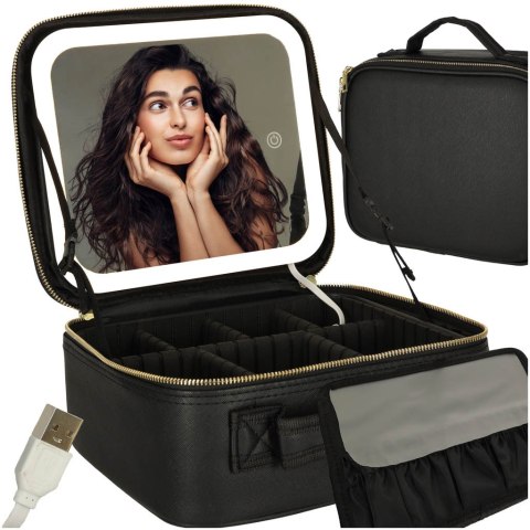 Kosmetyczka organizer na kosmetyki biżuterię kuferek z lusterkiem LED czarny Kik Sp. z o. o. Sp. k. Kosmetyczka organizer na kosmetyki biżuterię kuferek z lusterkiem LED czarny Kik Sp. z o. o. Sp. k.