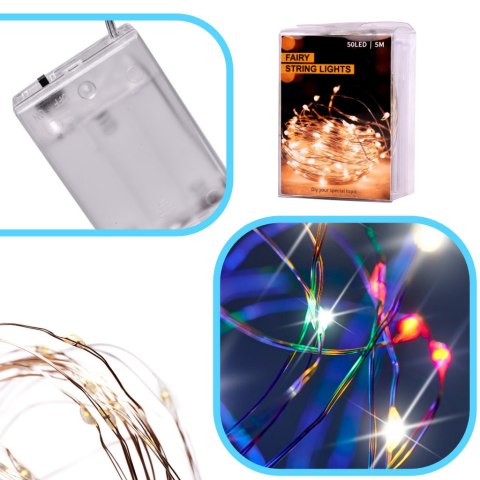Lampki LED druciki dekoracyjne świąteczne choinkowe 5m 50LED multikolor Kik Sp. z o. o. Sp. k. Lampki LED druciki dekoracyjne świąteczne choinkowe 5m 50LED multikolor Kik Sp. z o. o. Sp. k.